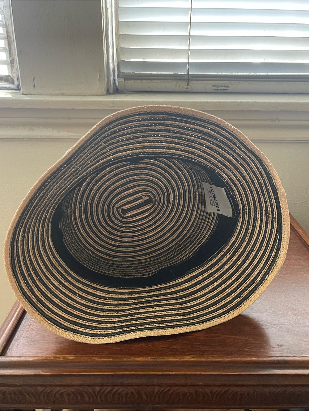 Liz Claiborne Black & Natural Striped Straw Bucket Hat with Knot Detail - Picture 4 of 5